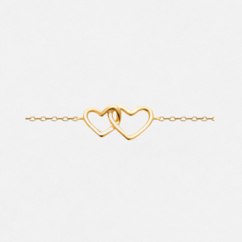 Bracelet Deux Cœurs Entrelacés - Plaqué or