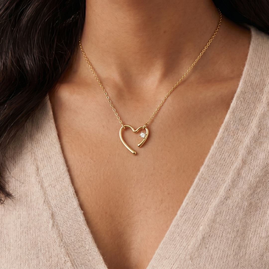 Collier Cœur Ouvert & Zircon - Plaqué Or