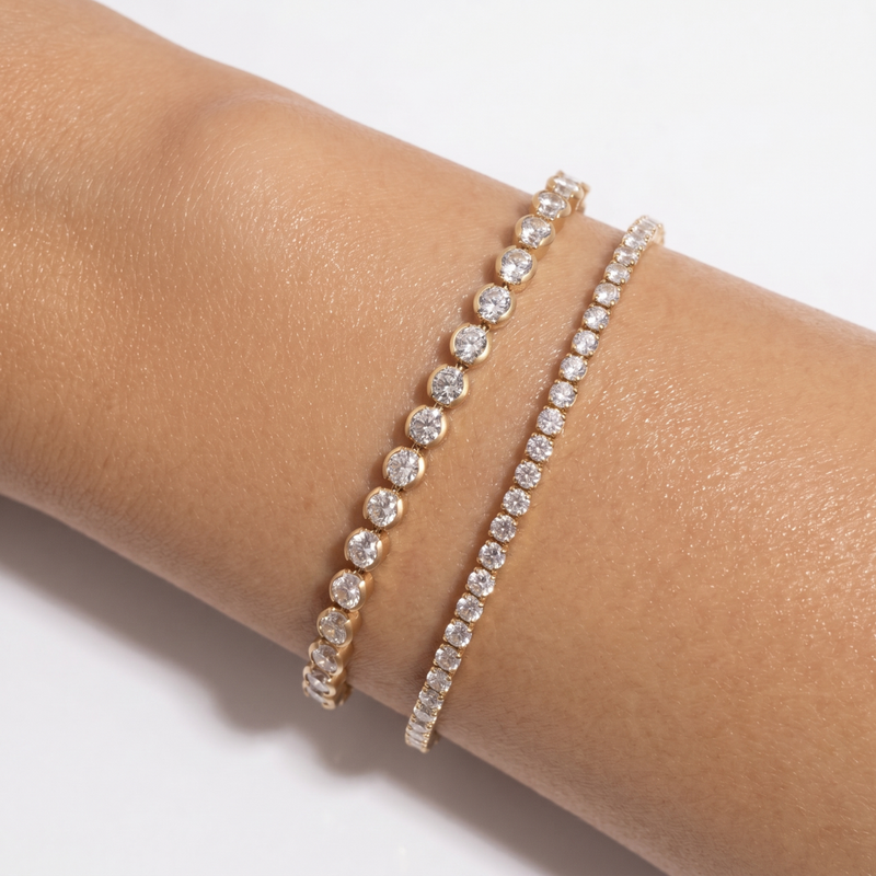 Duo bracelets tennis- Plaqué or
