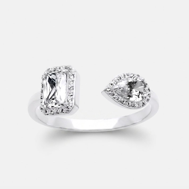 Bague Toi et Moi - Duo Émeraude & Poire Halo argent 925 rhodié