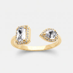 Emerald-Cut & Pear Halo Toi et Moi Ring – Gold Plated