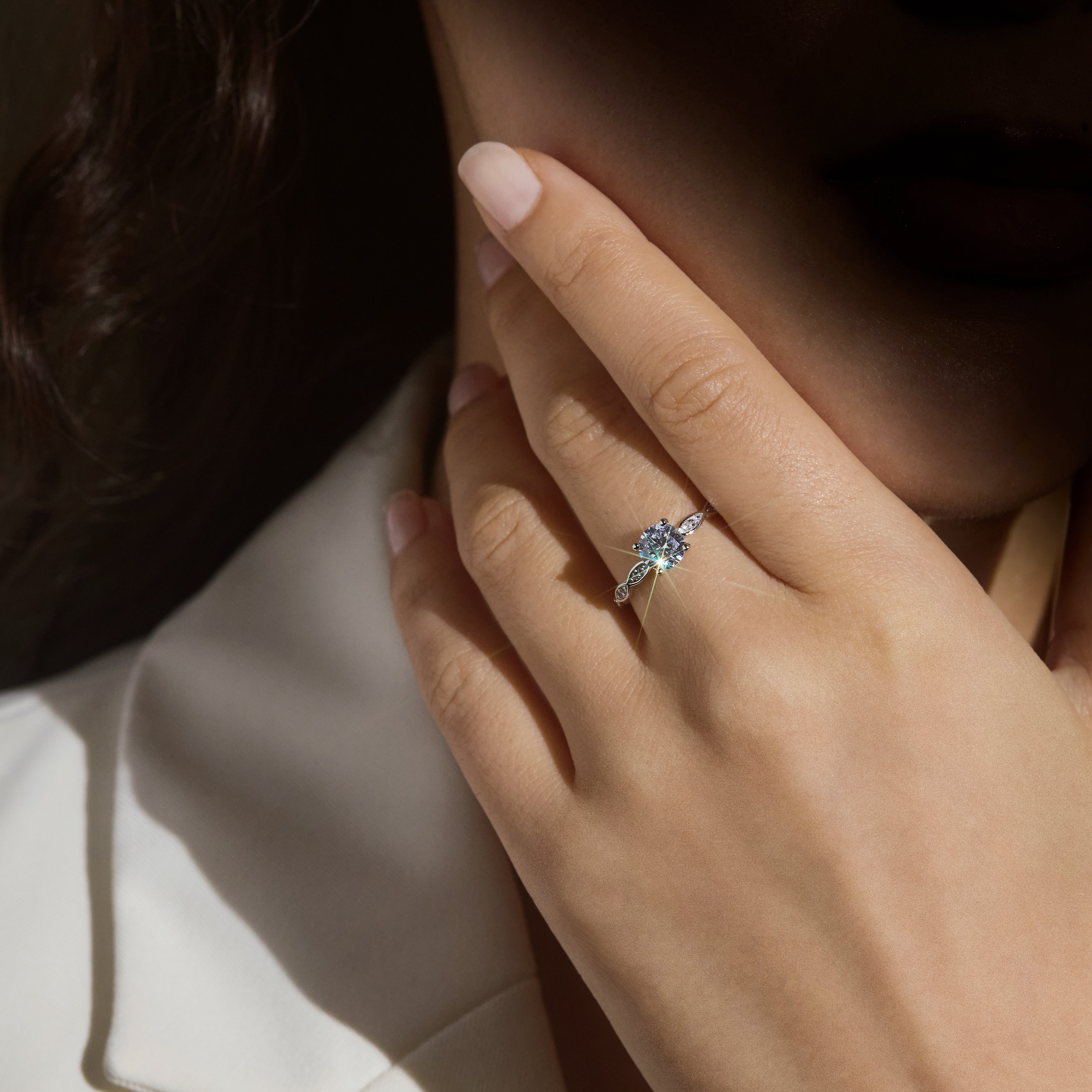 Teresa - Twisted Solitaire Ring - Rhodium-Plated 925 Silver