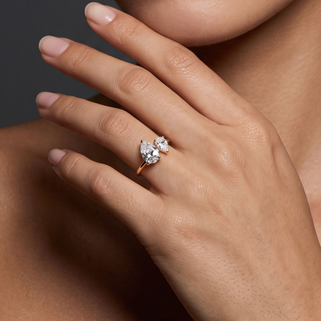 Bague Toi et Moi -  Duo Poires plaqué or