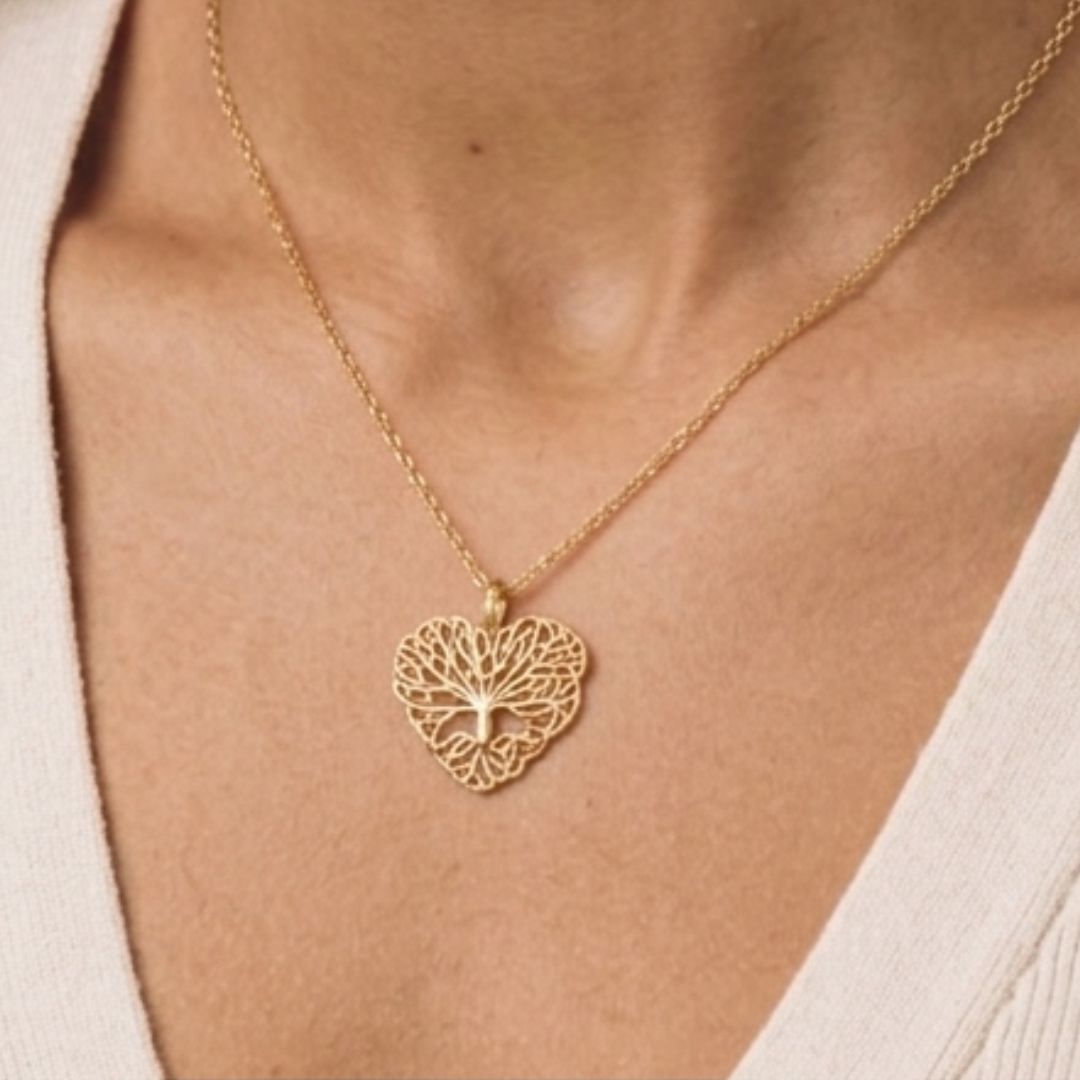 Collier arbre de vie cœur - Plaqué or
