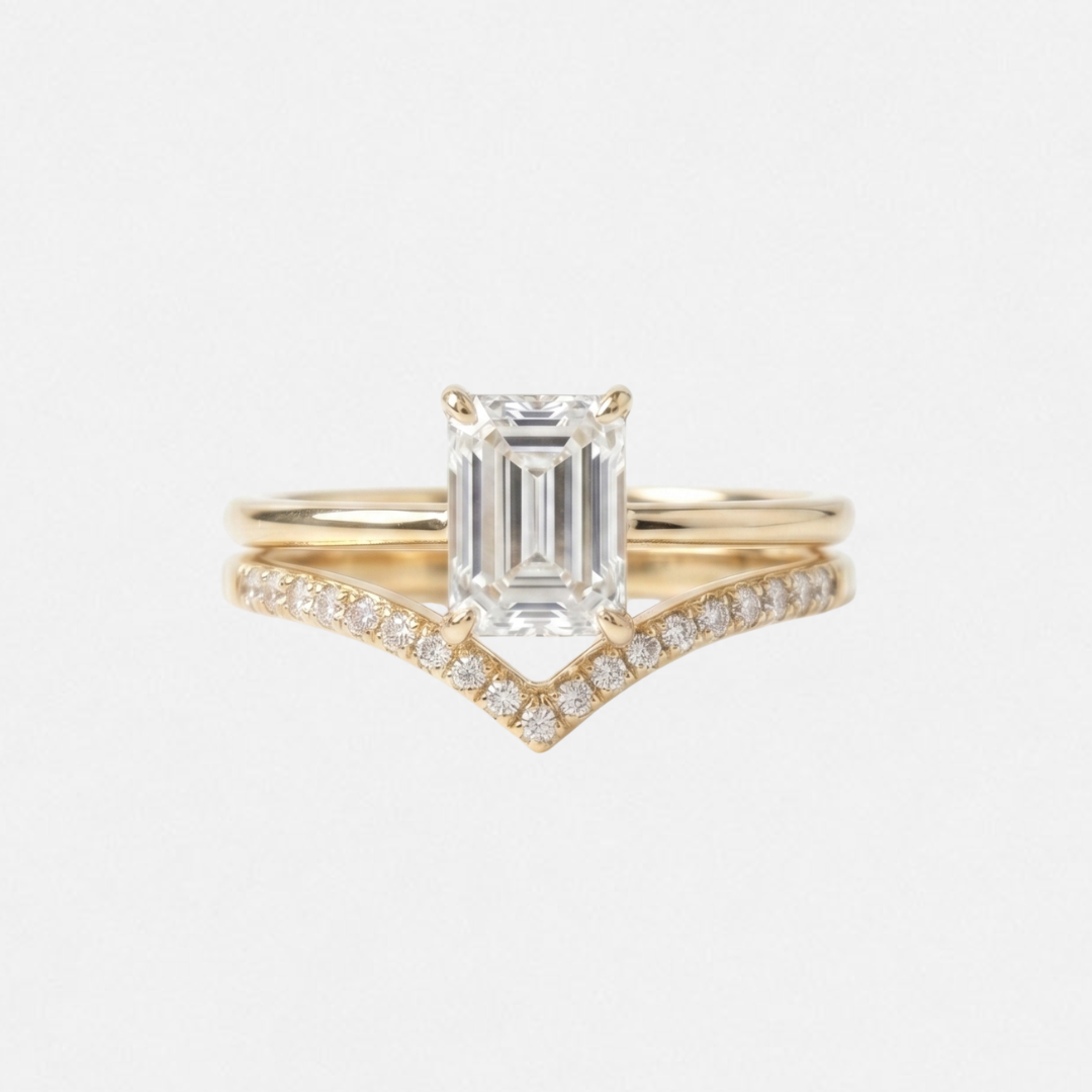 Solitaire Émeraude & Chevron - Plaqué or