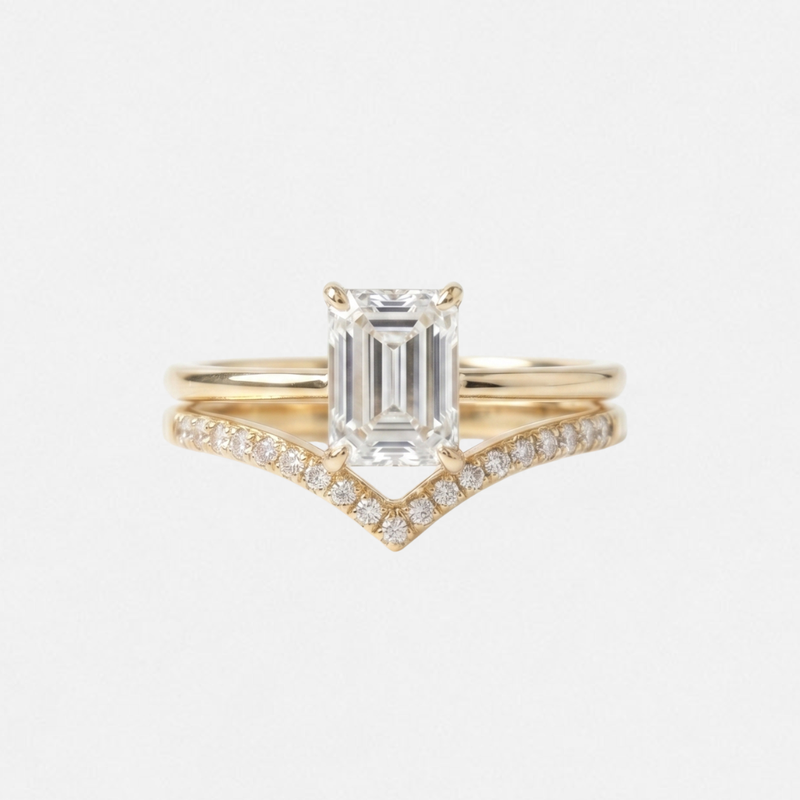 Solitaire Émeraude & Chevron - Plaqué or