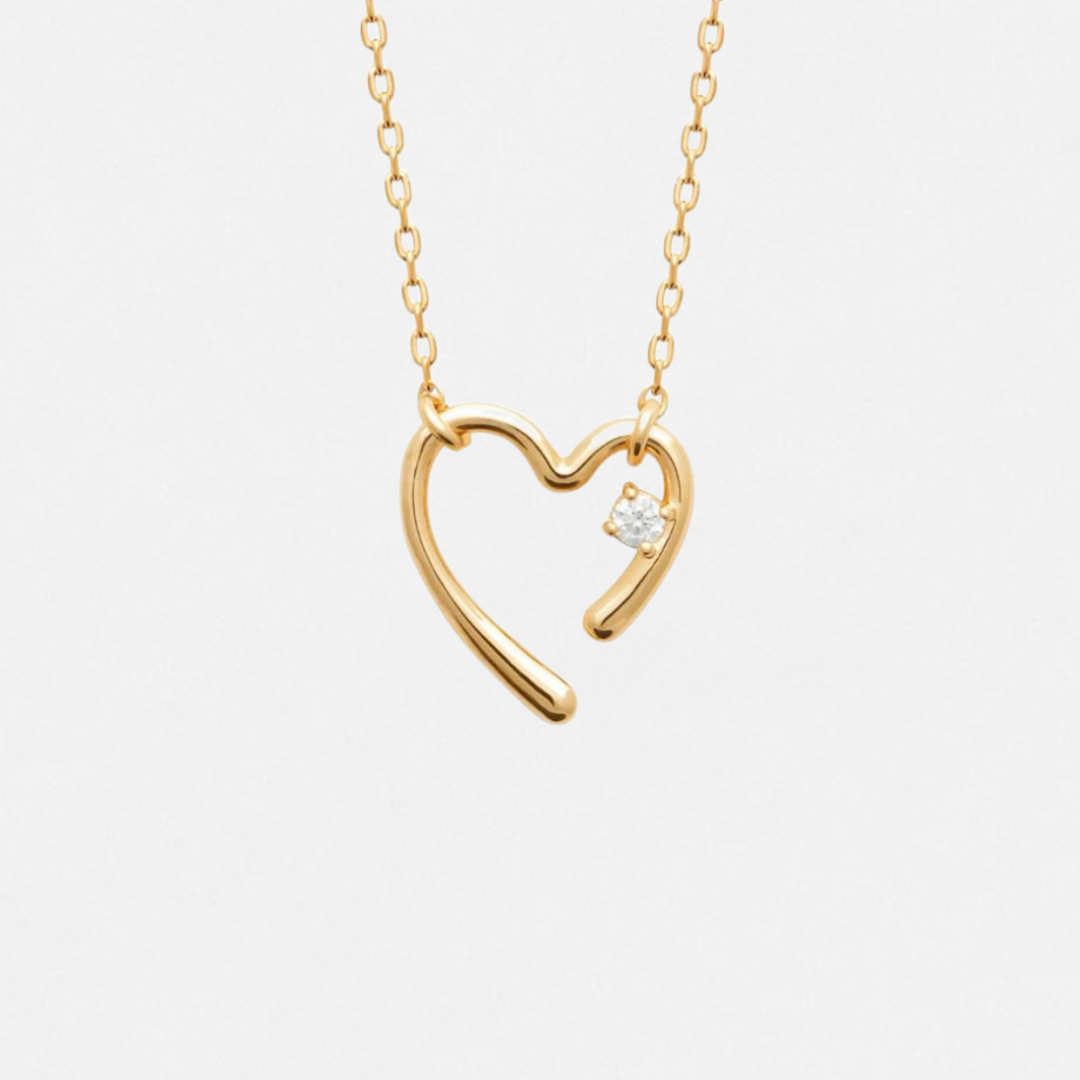 Collier Cœur Ouvert & Zircon - Plaqué Or