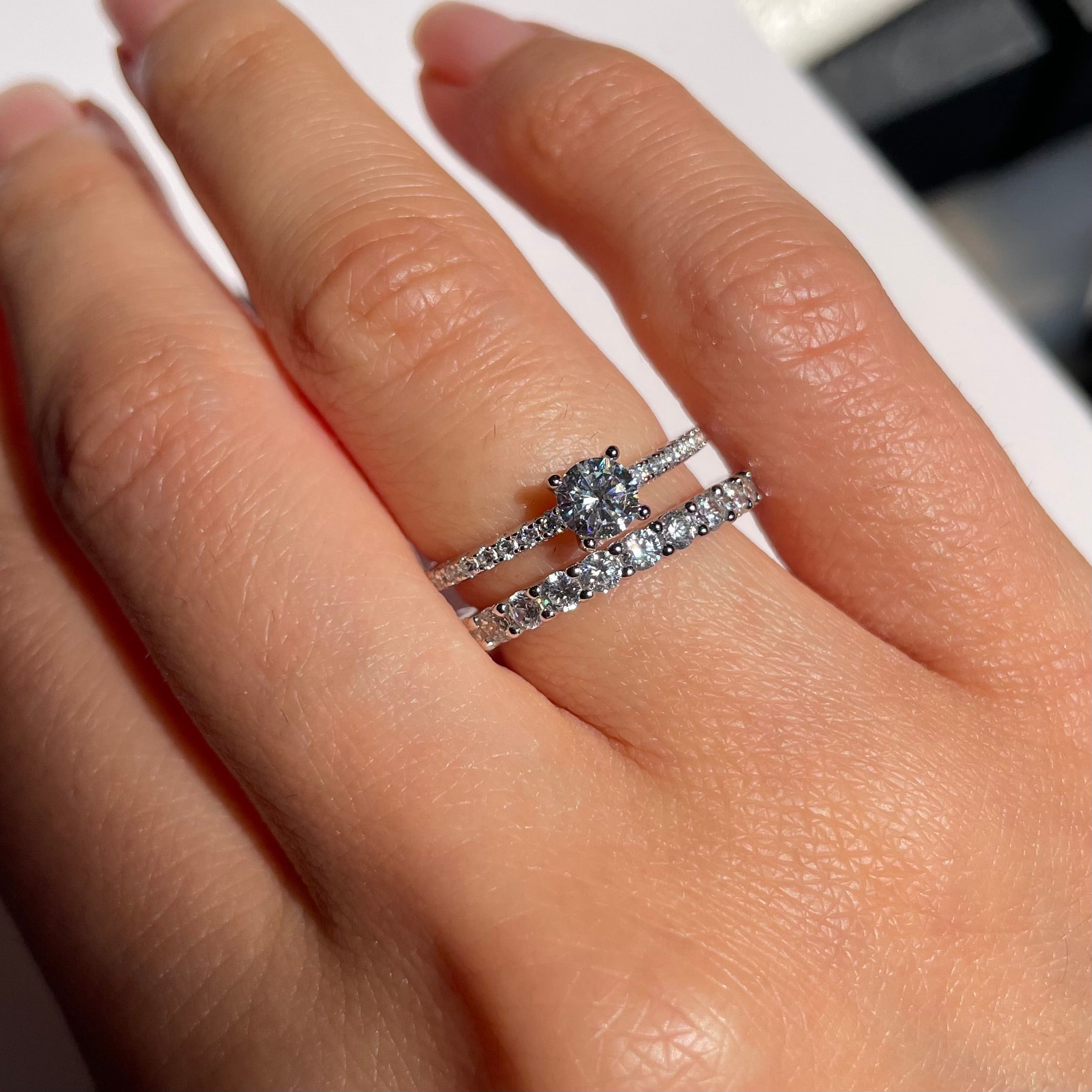 Ensemble bague solitaire Enna et alliance américaine fine - Argent rhodié