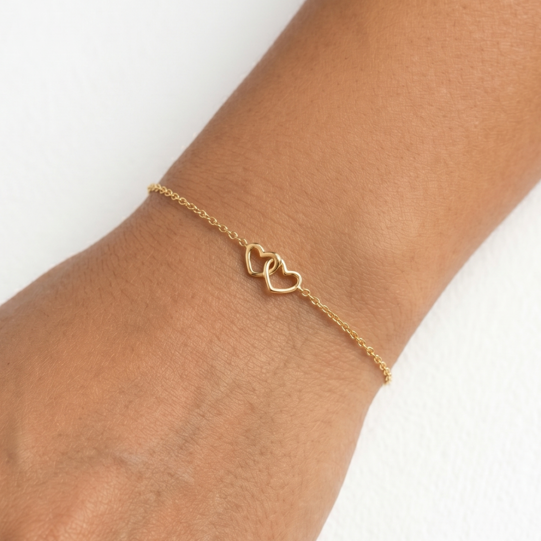 Bracelet Deux Cœurs Entrelacés  - Plaqué or