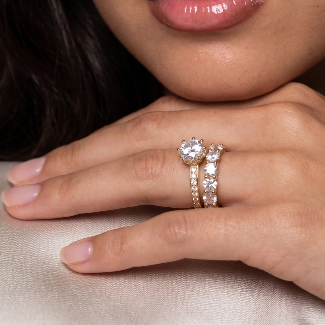 Alliance américaine et bague Cinderella - Plaqué or 18K