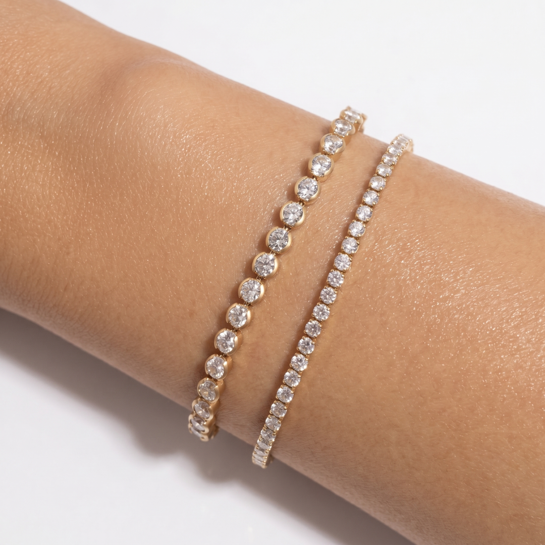 Duo bracelets tennis- Plaqué or