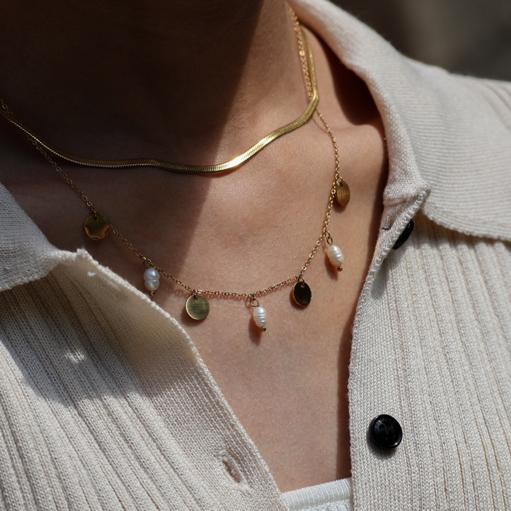 Ensemble collier Maille et Perle - Acier Inoxydable