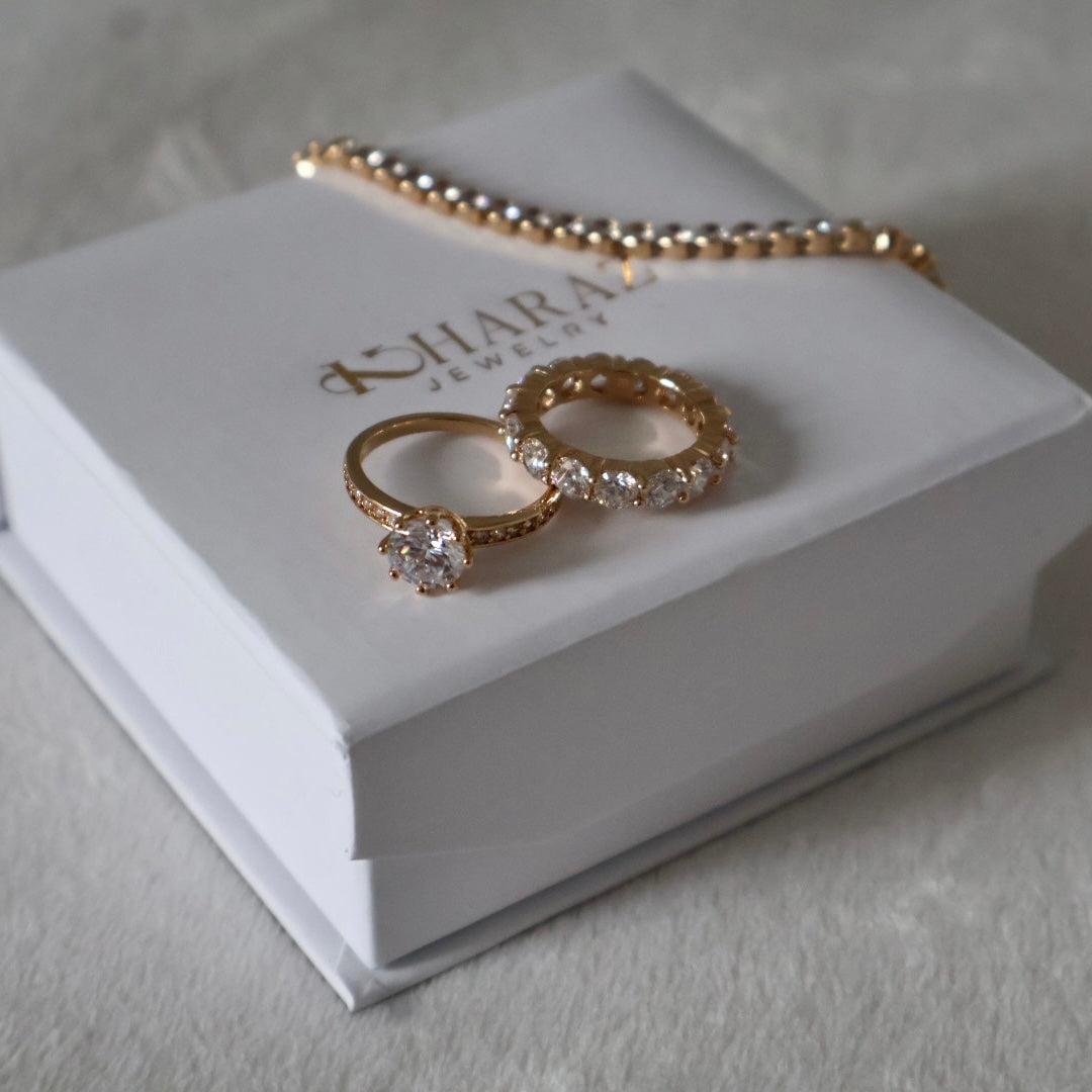 Alliance américaine et bague Cinderella - Plaqué or 18K