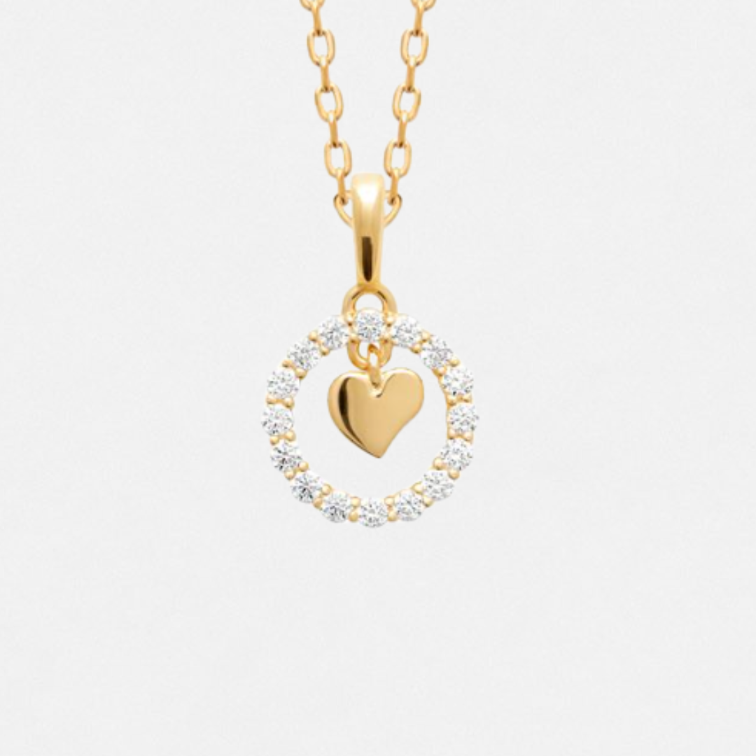 Collier Pendentif Cercle Zircons & Cœur - Plaqué Or