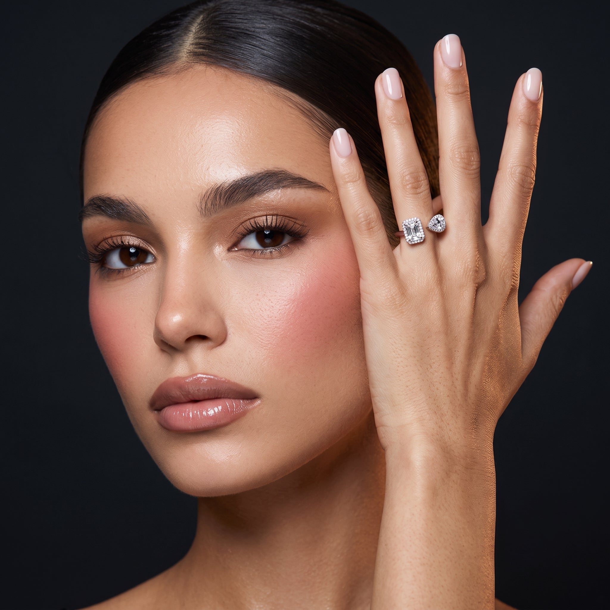 Bague Toi et Moi - Duo Émeraude & Poire Halo argent 925 rhodié
