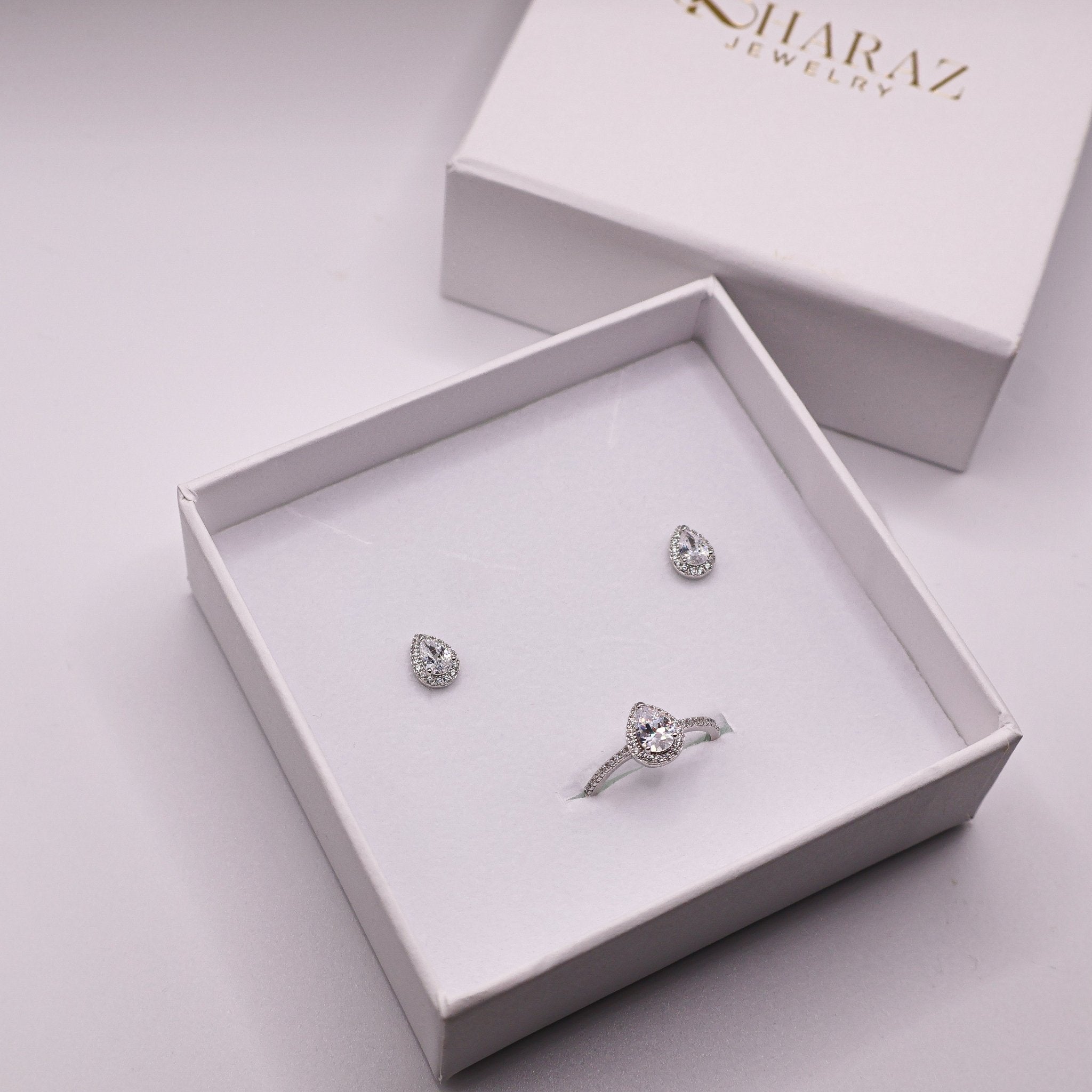 Duo boucles d'oreilles et bague Goutte - Argent 925 rhodié