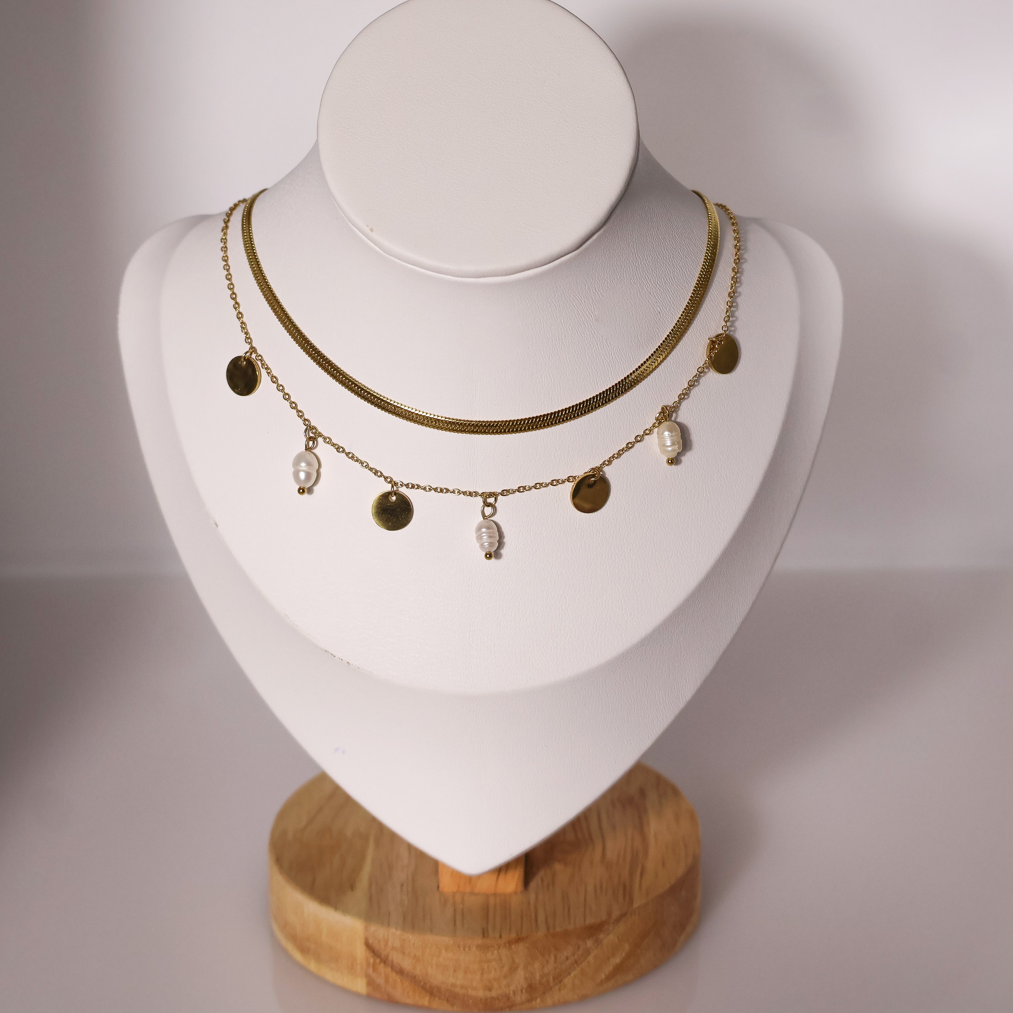 Ensemble collier Maille et Perle - Acier Inoxydable