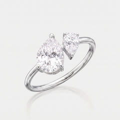 Anello Toi et Moi duo di gocce – argento sterling 925 rodiato
