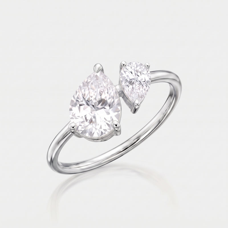 Bague Toi et Moi - Duo Poires argent 925 rhodié
