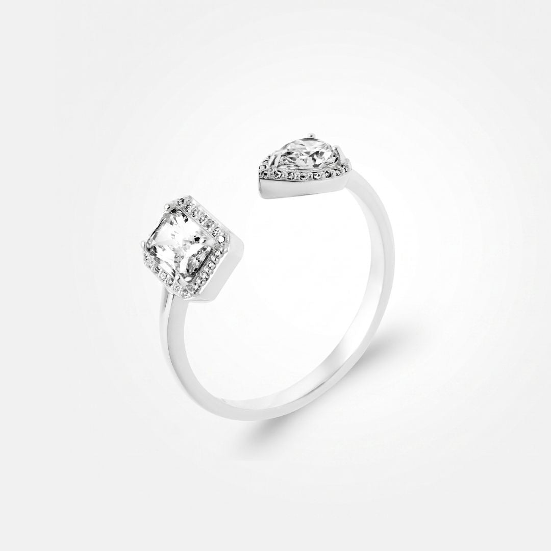 Bague Toi et Moi - Duo Émeraude & Poire Halo argent 925 rhodié