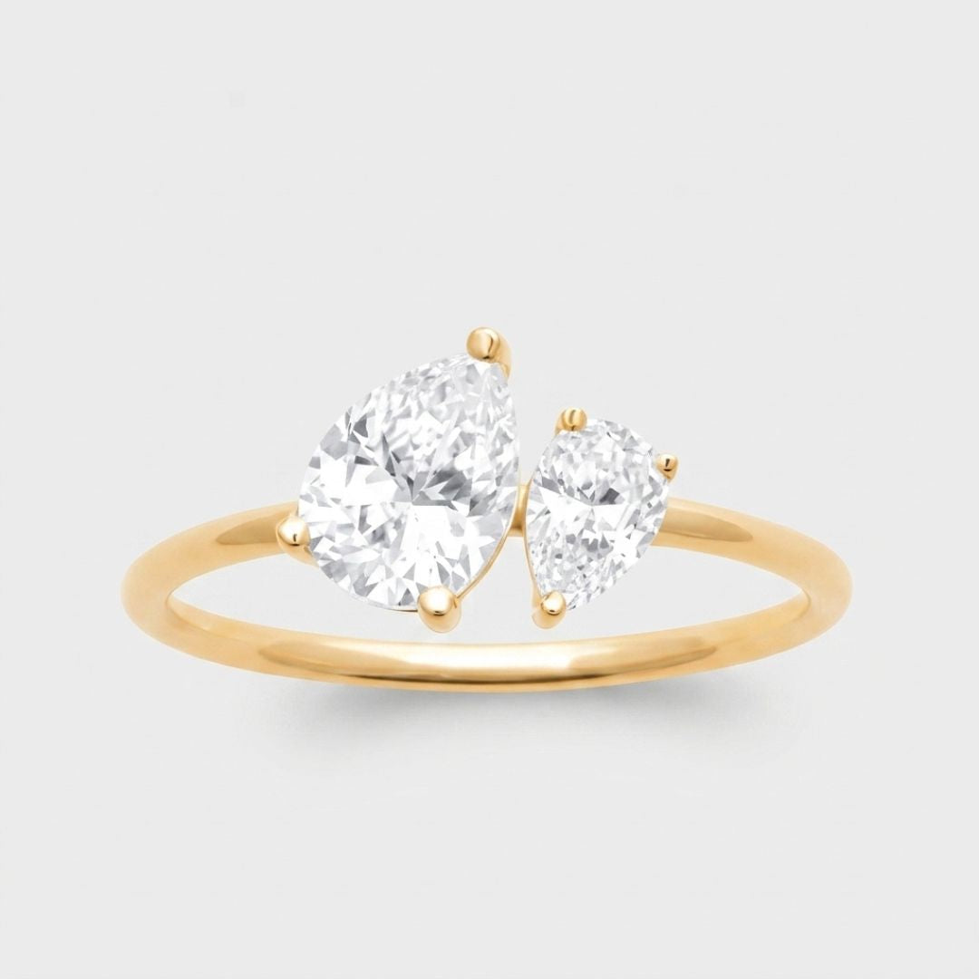 Bague Toi et Moi -  Duo Poires plaqué or