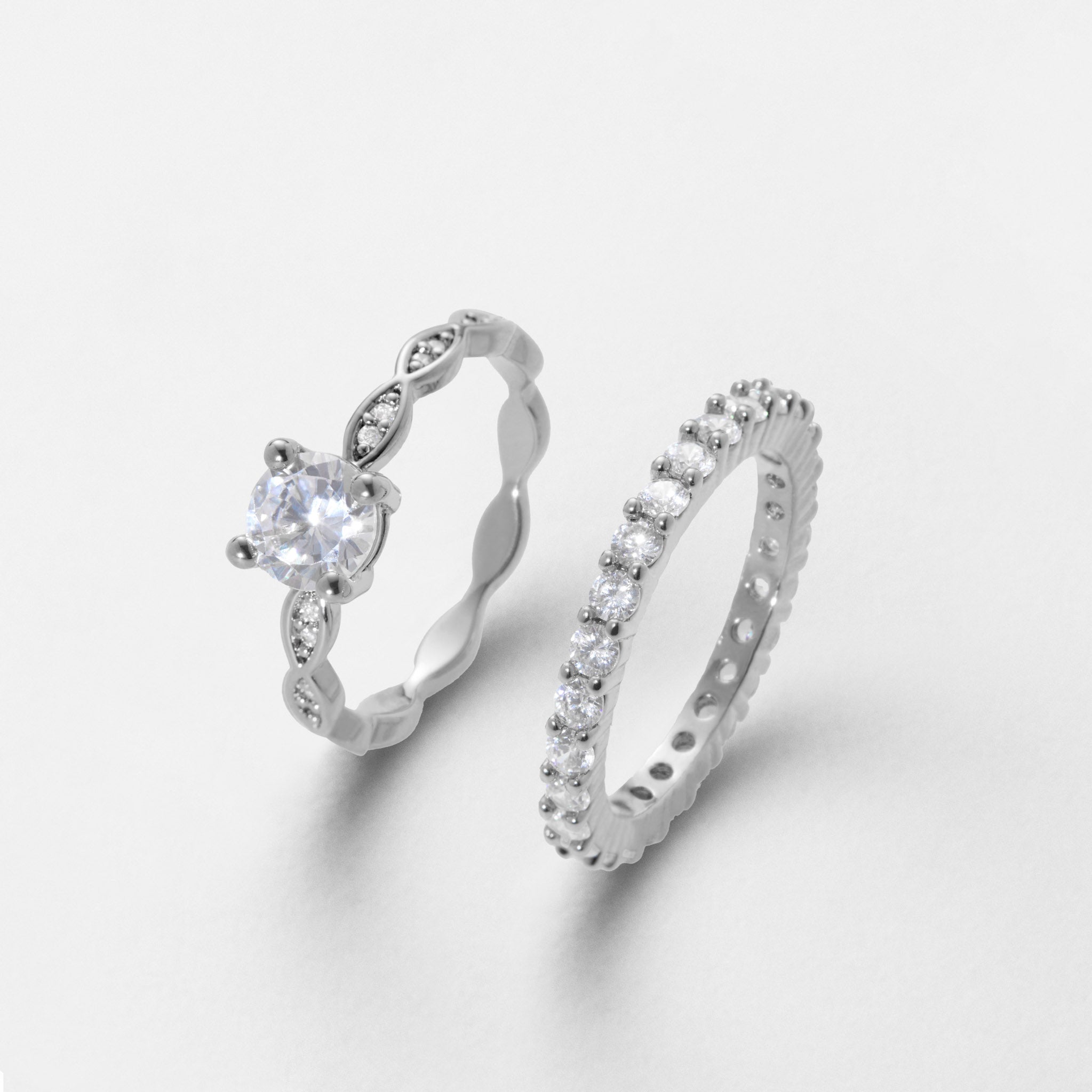 Ensemble bague Teresa + alliance américaine fine - Argent rhodié