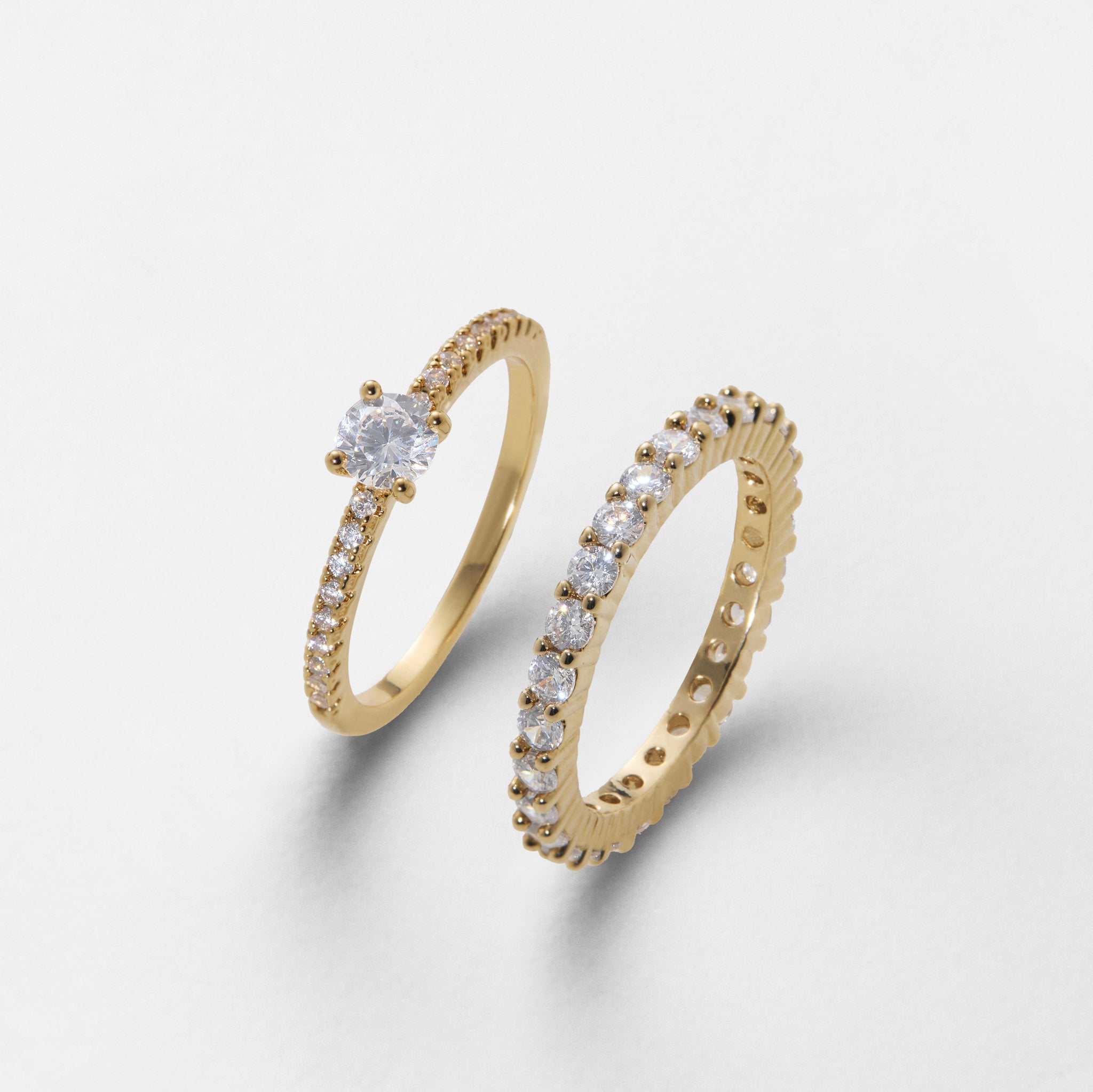 Ensemble bague solitaire Enna et alliance américaine fine - Plaqué or 18K