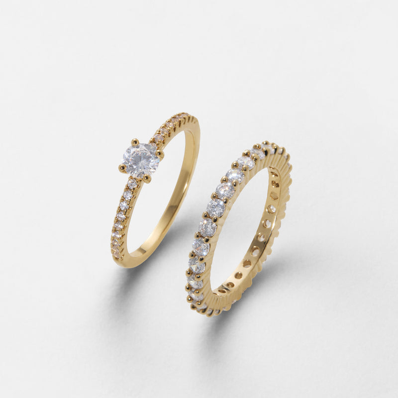 Ensemble bague solitaire Enna et alliance américaine fine - Plaqué or 18K