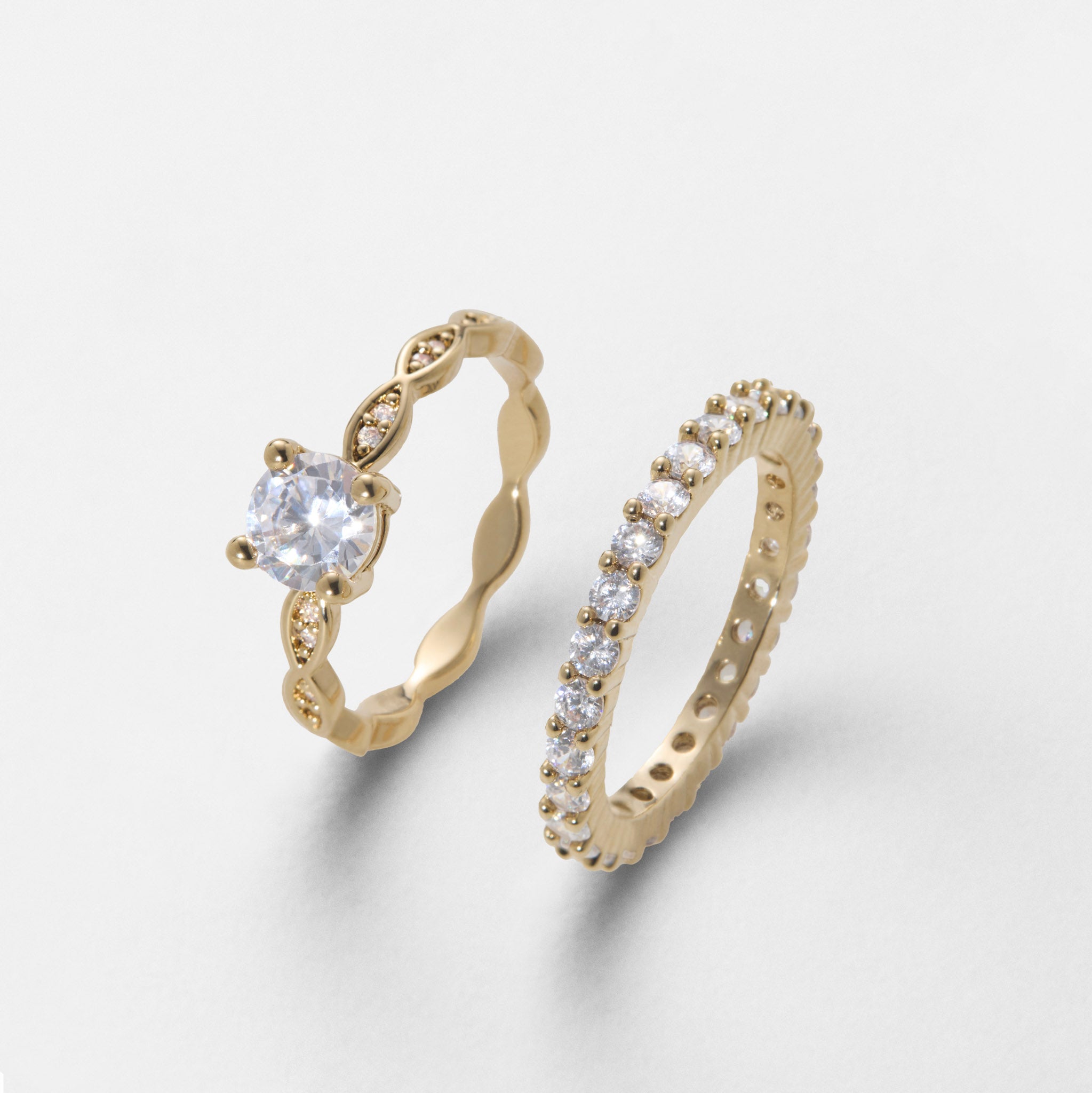 Ensemble bague Teresa et alliance américaine fine - Plaqué or 18K
