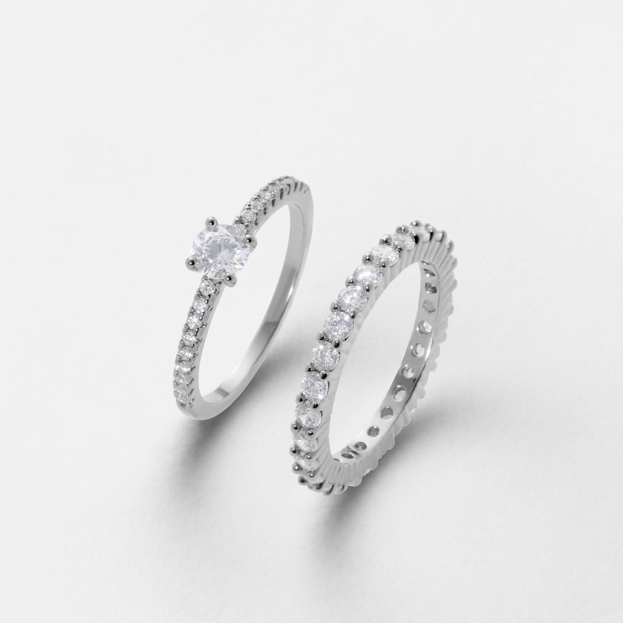 Ensemble bague solitaire Enna et alliance américaine fine - Argent rhodié
