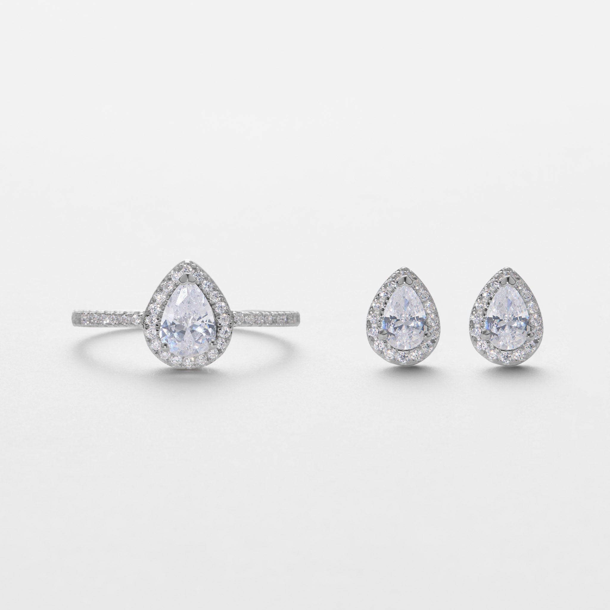 Duo boucles d'oreilles et bague Goutte - Argent 925 rhodié