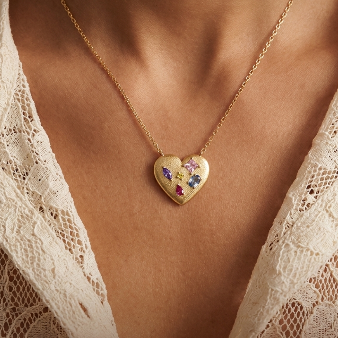 Collier cœur et pierre naturelle - Plaqué or
