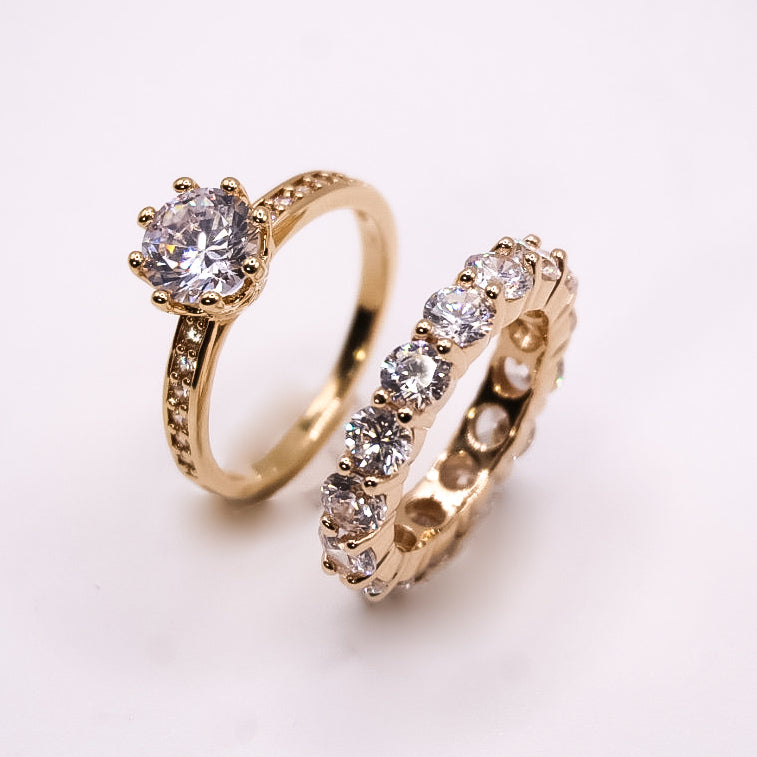 Ensemble bagues Cinderella et alliance américaine en plaqué or 18K, cadeau idéal pour bague promesse, fiançailles, engagement ou anniversaire. 