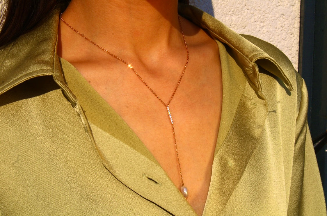 Collier en Y long - Plaqué or 18K