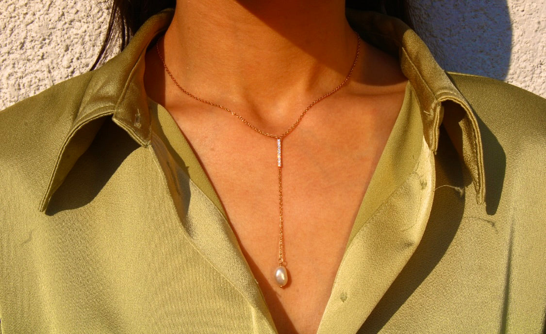 Collier en Y long - Plaqué or 18K